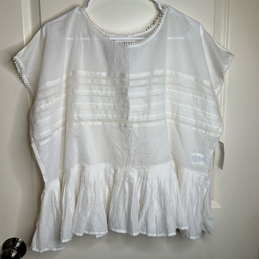 NEW Anthropologie Velvet by Graham and Spencer Madi Top WHITE Peplum Cotton - Picture 4 of 16